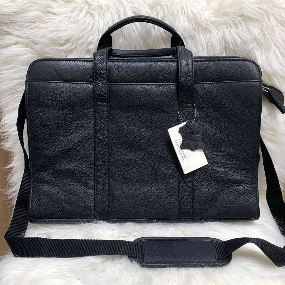 MAPLE LEAF ACCESSORIES Black Pebbled Leather Briefbag Business Laptop School Bag